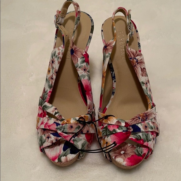 F21 floral peep toe cork heels size 6 NWT - Picture 4 of 9